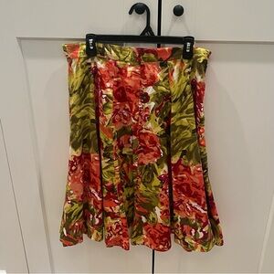 Grace Elements Floral A-Line Skirt in Coral Pink and Olive Green